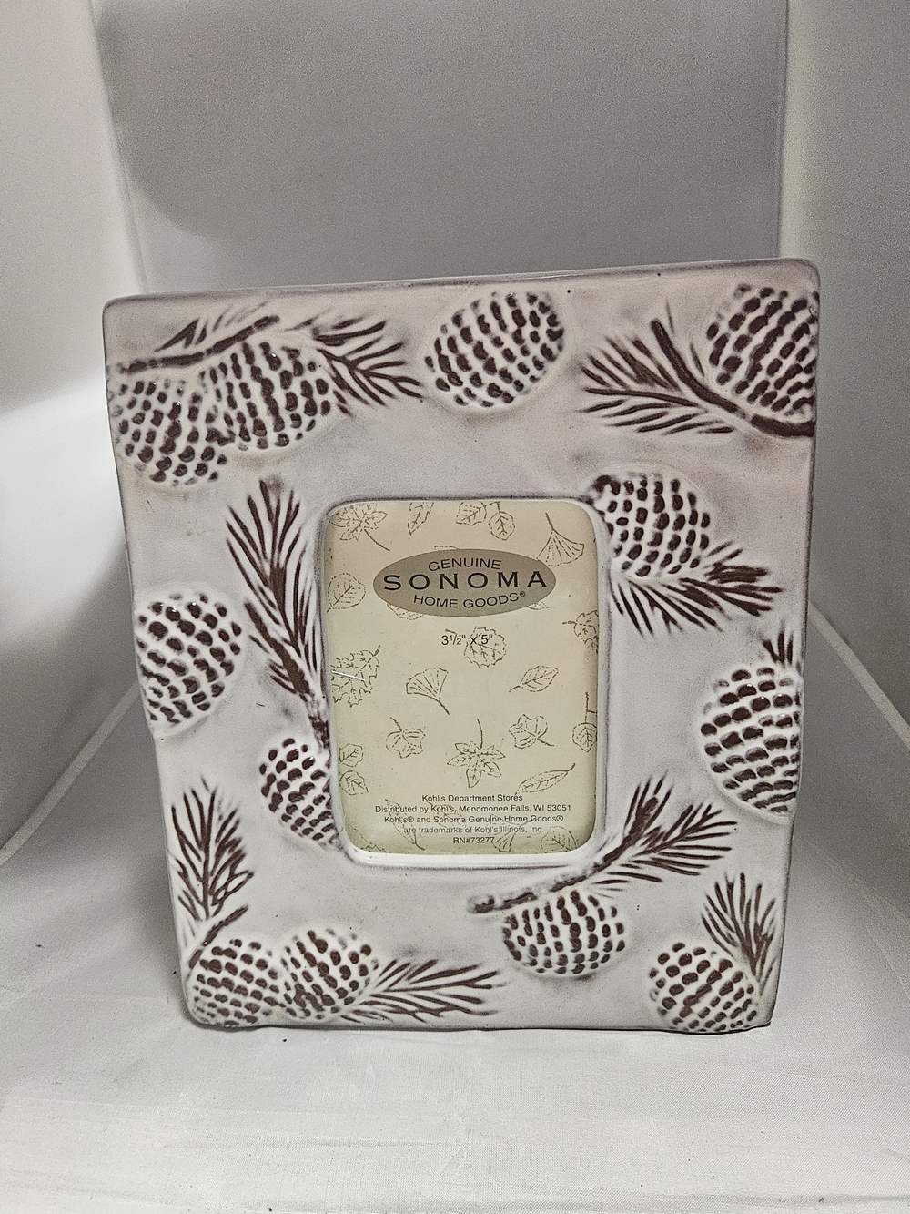 Ceramic Picture Photo Frame with PINE CONE Design Geniune Sonoma